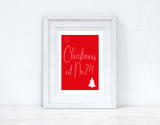 Personalised Christmas At No Red Background 2021 Winter Christmas Seasonal Wall Home Decor Print