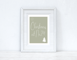 Personalised Christmas At No Sage Green Background 2021 Winter Christmas Seasonal Wall Home Decor Print