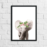 Elephant Wild Animal Floral Nursery Children's Room Wall Decor Print