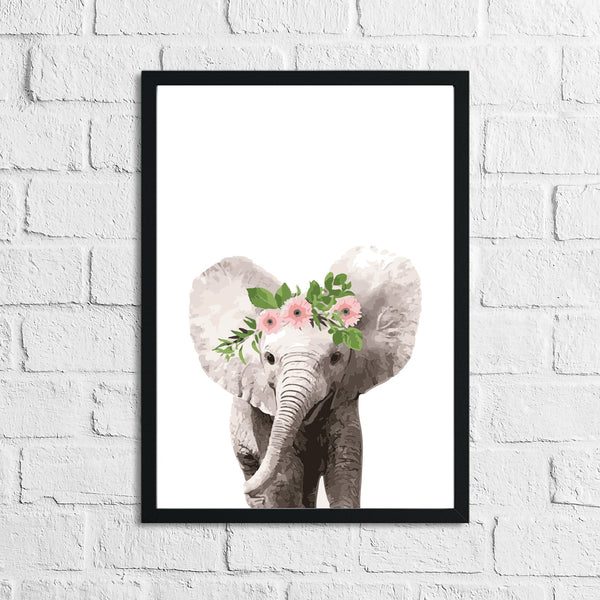 Elephant Wild Animal Floral Nursery Children's Room Wall Decor Print