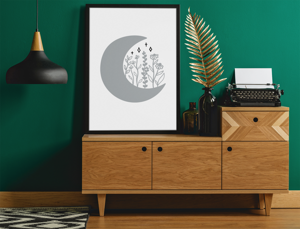 Floral Moon 2022 Boho Hippie Simple Home Wall Decor Print