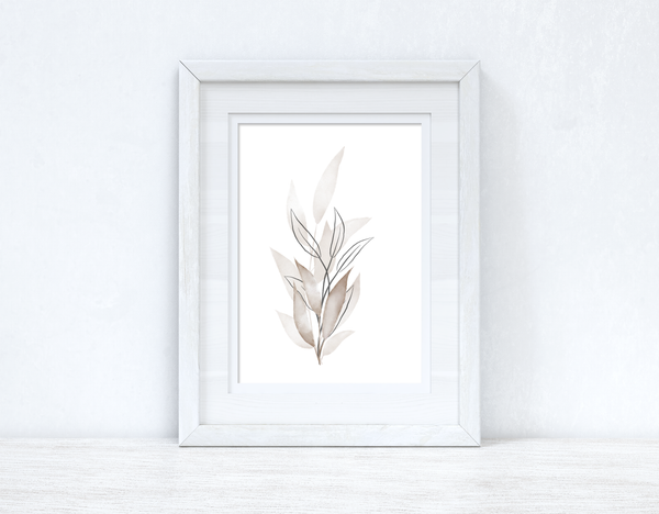 Greys & Naturals Watercolour Leaves Bedroom Home Wall Decor Print