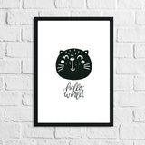 Scandinavian Hello World Cat Children's Nursery Bedroom Wall Decor Print