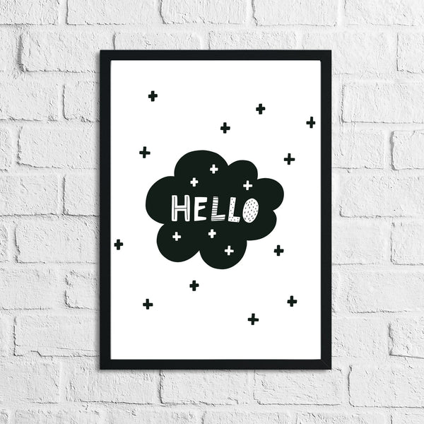 Scandinavian Hello Cloud Children's Nursery Bedroom Wall Decor Print