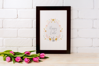 Happy Easter Bunny Egg Wreath 2024 Spring Easter Seasonal Wall Home Decor Print