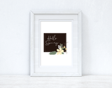 Hello Spring Floral Black Spring Seasonal Wall Home Decor Print