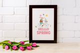 Hello Spring Bunny On Bike 2024 Spring Easter Seasonal Wall Home Decor Print