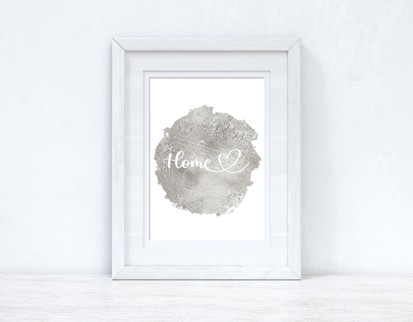 Home Heart Grey Silver Metallic Look Home Simple Room Wall Decor Print