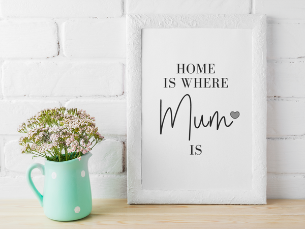 Home Is Where Mum Is Grey Heart Mothers Day 2022 Home Simple Room Wall Decor Print