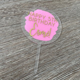 Personalised Wording 10cm Circle Acrylic Birthday Baby Shower Christening Wedding Pet Birthday Cake Topper