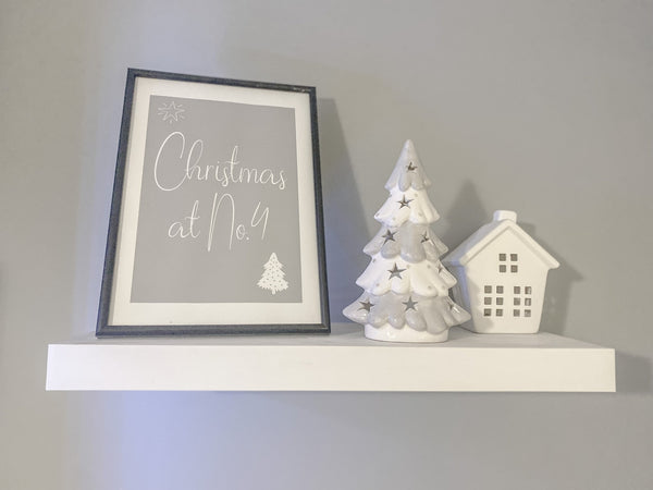 Personalised Christmas At No Grey Background 2021 Winter Christmas Seasonal Wall Home Decor Print