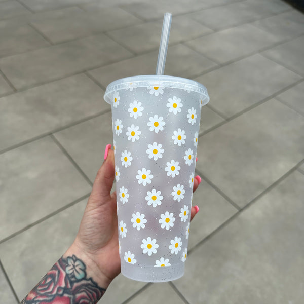 Daisy Tumbler Venti Cold Cup 24oz - With Straw - (Name Can Be Added)