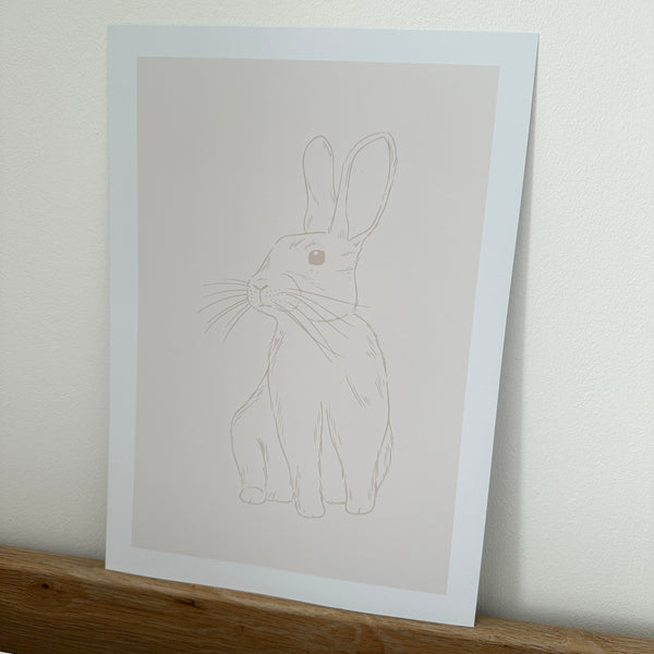 Rabbit Sketch Linework Watercolour Nursery Children's Boho Netural Room Wall Decor Print