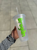 Personalised Name Dino Tumbler Venti Cold Cup 24oz - With Straw (Name Colour Can Be Chosen)