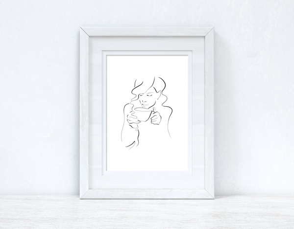 Line Work Woman Cuppa Simple Home Bedroom Dressing Room Wall Decor Print