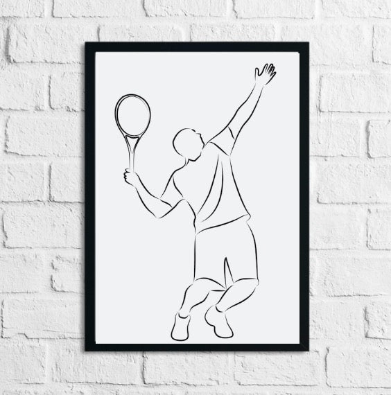 Tennis Player Line Art Home Decor Print