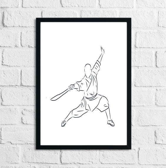 Kung Fu Fighter Vector Sketch Chinese Martial Art Hand Drawn Illustration Home Decor Print