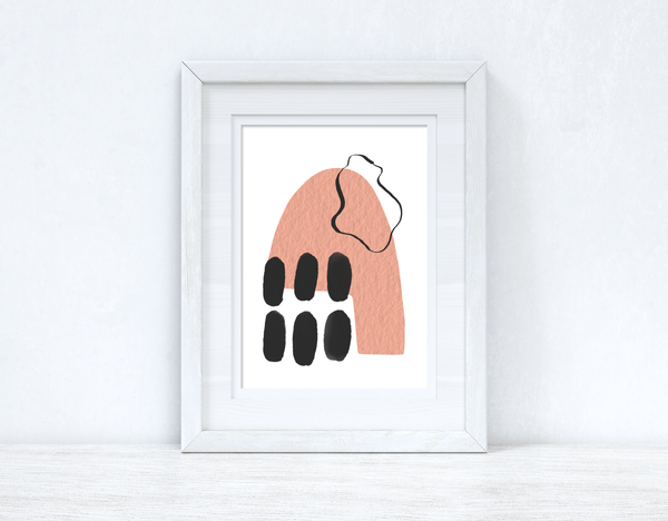 Peach Pink & Black Abstract 1 Colour Shapes Home Wall Decor Print