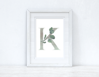 Personalised Grey Greenery Initial Spring Seasonal Wall Home Decor Print