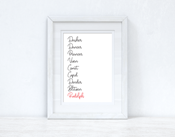 Reindeer Names Christmas Seasonal Winter Wall Home Decor Print