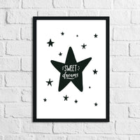 Scandinavian Sweet Dreams Black Star Children's Nursery Bedroom Wall Decor Print