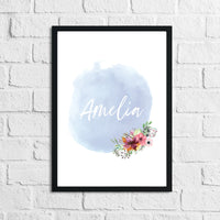 Personalised Blue Watercolour Name Children's Room Wall Decor Print