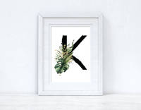 Watercolour Jungle Black Green Golds Alphabet Letter Bedroom Home Wall Decor Print