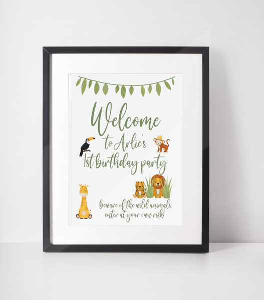 Welcome To Any Name & Age Wild Safari Animals Birthday Personalised Party Decor Print