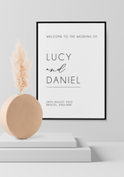 Custom Personalised Welcome To The Wedding Of Name Date & Location Wedding Wall Decor Print