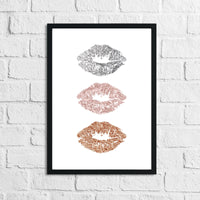 3 Metallic Kiss Lips Dressing Room Simple Wall Decor Print