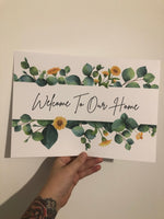 Welcome To Our Home Green Eucalyptus Spring Floral Landscaped Wall Decor Print