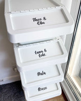 Personalised Custom 4cm Tall Any Wording Recycle Box Caddy Bin Organise Sticker Vinyl Labels - Assorted Fonts (See Second Image)