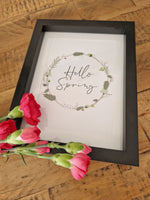 Hello Spring Green Floral Wreath Spring Seasonal Wall Home Decor Print