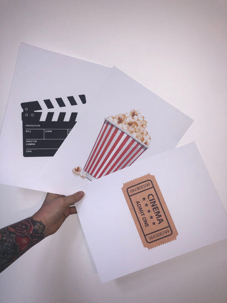 Cinema Room Popcorn Ticket Set Of 3 Bedroom Living Prints