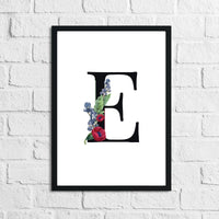 Personalised Black Initial Floral Children's Room Wall Decor Print