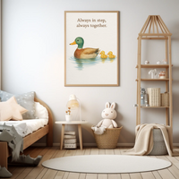 Always in Step Always Together Duck Family Watercolour Nursery Children's Room Wall Decor Print