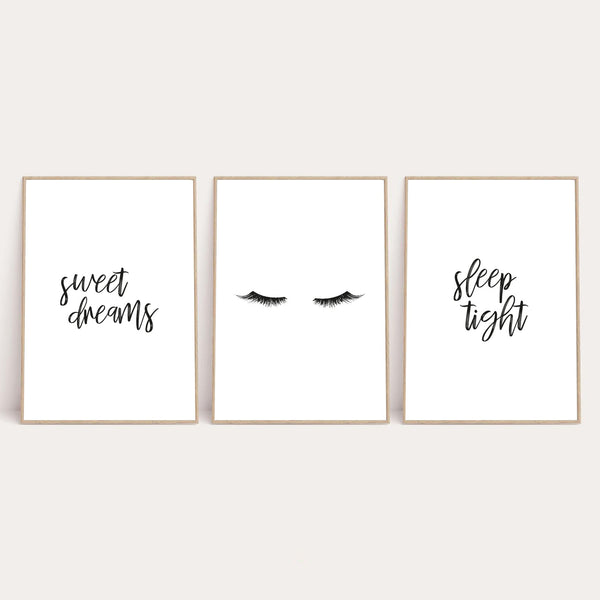 Sweet Dreams Sleep Tight Lashes Children's Wall Decor Set Of 3 Prints